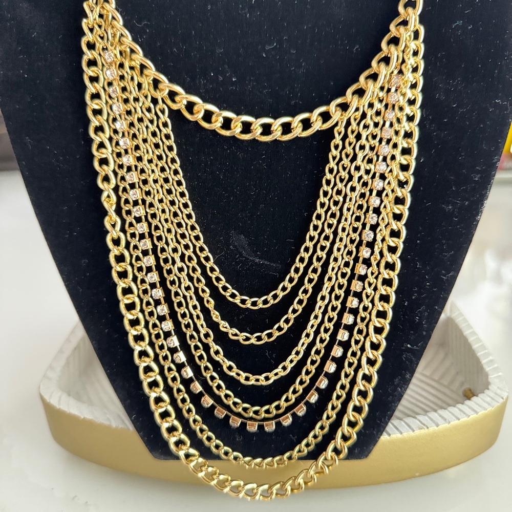 Gold Multi-Layer Chain Earrings, Bracelet and Necklace Set
